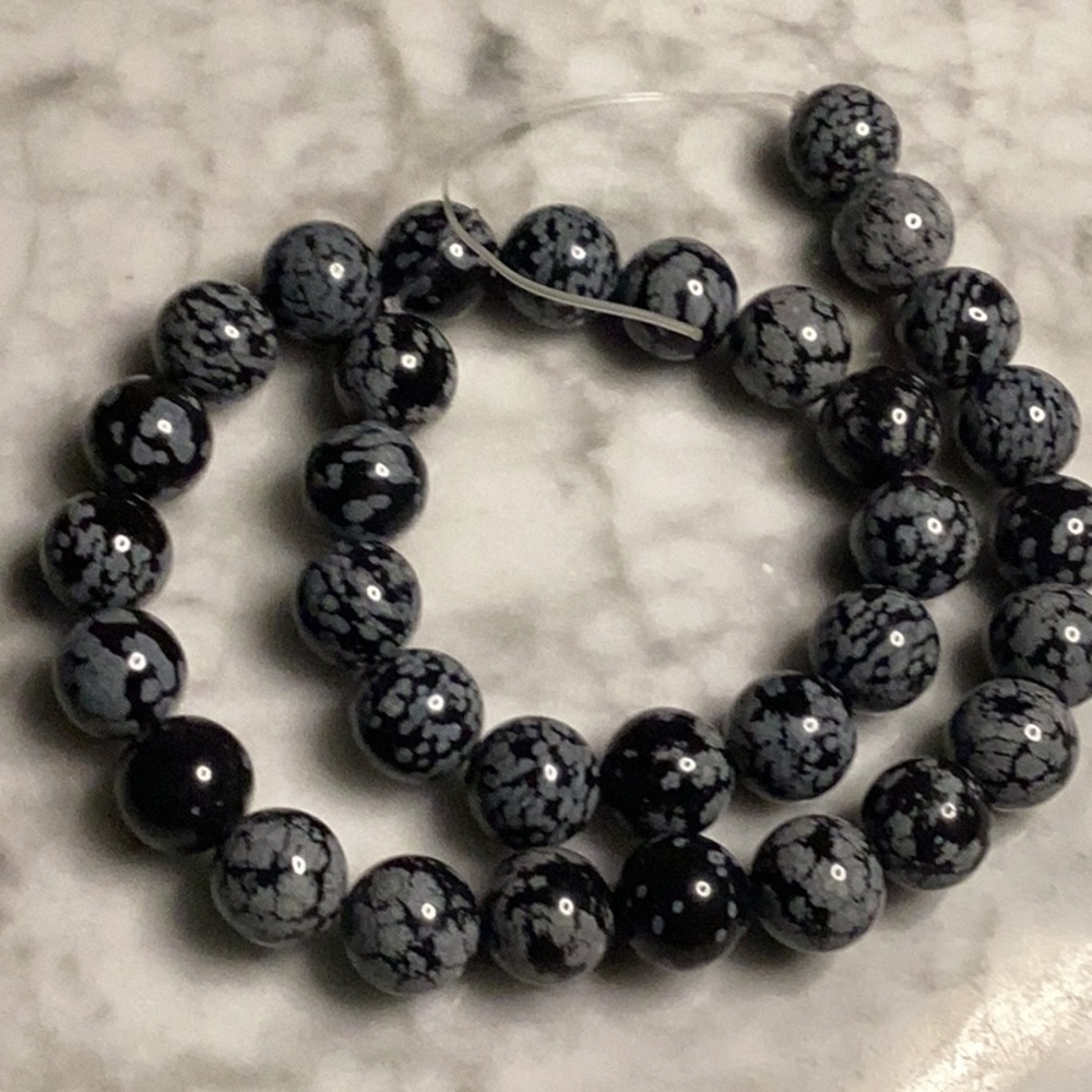 Bead, snowflake obsidian (natural), 12mm round, B grade - Picture 2 of 2